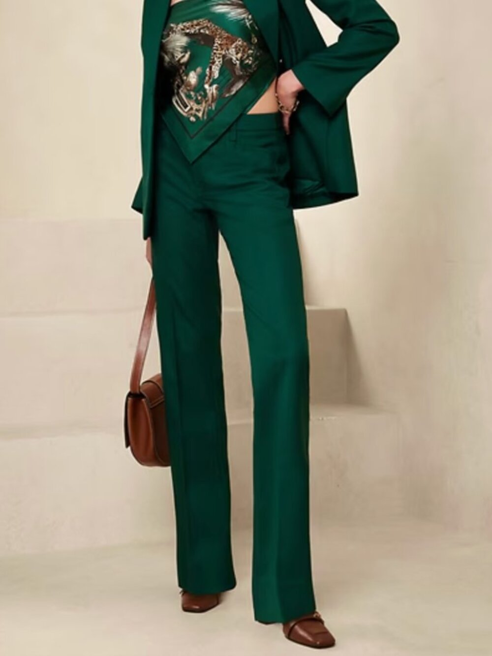 Banana Republic Lido Straight Leg High-Rise Italian Wool Pant Emerald Green, 4